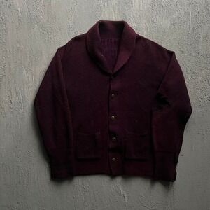 Vintage Shawl Collar Cardigan LargePurple 1930s Wool Heavy Knit Distressed